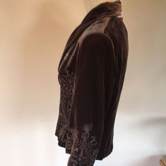 Vintage Karen Kane VELVET Blazer 3/4 sleeve Silk jacket embroidered brown Small - Picture 2 of 8